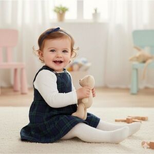 Zara Kids Plaid Pinafore Dress Navy Green Tartan Size 4–5 Years (110 cm) NWOT